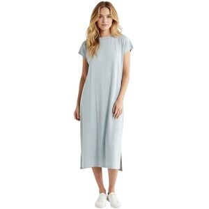NEW Eileen Fisher Blue Boxy Fit High Crewneck Cap Sleeve Dress